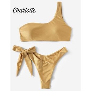 🆕Charlotte - One Shoulder Solid Knot Bikini Set